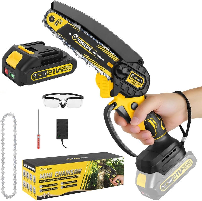 TOOLIFE Mini Chainsaw 6inch, Handheld Electric Battery Powered Chain Saw for Tree Cutting, Gardens Yard Tools for Men Husband Dad,Anniversary Mens Valentine's Day Gifts over 50 60 - Image 1